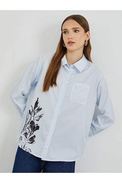 Styli Floral Print Long Sleeve Oversized Shirt