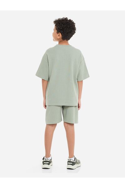 Victor and Jane By Styli Boys Jacquard Cotton T-Shirt and Shorts Set