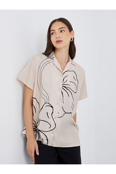 Styli Floral Print Short Sleeve Oversized Shirt