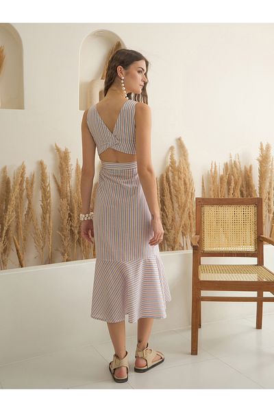 Sanskrutihomes By Styli Striped Pure Cotton A-Line Midi Dress