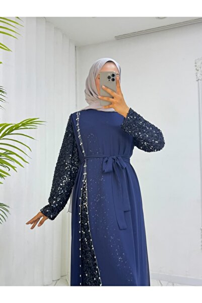 Modamorfo Chiffon Evening Dress with Sequin Belt on Sleeves -Laci