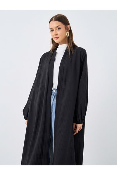 Styli Women Black Front Open Textured Abaya