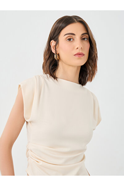 Styli Beige Asymmetric Hem Top and Wide Leg Pants Co-Ords