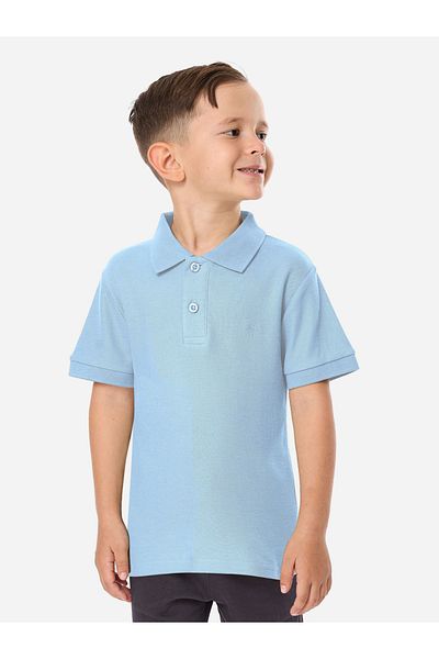 Victor and Jane By Styli Boys Blue Solid Short Sleeve Polo T-Shirt