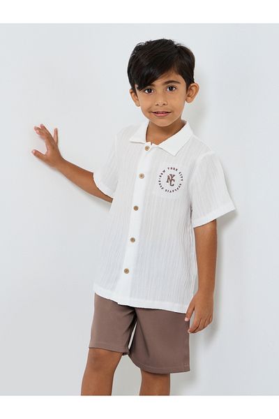 Styli Embroidery Detail Textured Shirt and Shorts Set