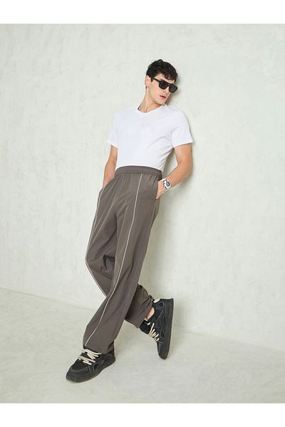 Mascln Sassafras By Styli Men Grey Piping Detail Baggy Parachute Pants