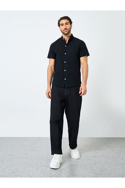 Styli Slogan Print Mandarin Collar Buttoned Shirt