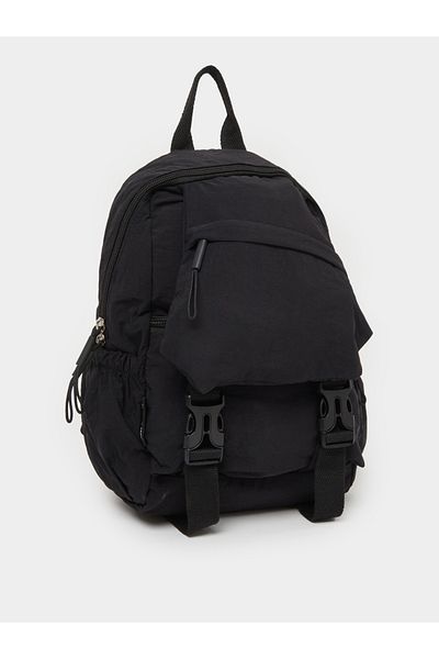 Styli Women Black Buckle Strap Backpack
