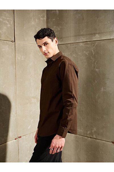 Mascln Sassafras By Styli Men Brown Solid Long Sleeve Relaxed Fit Shirt with Pocket