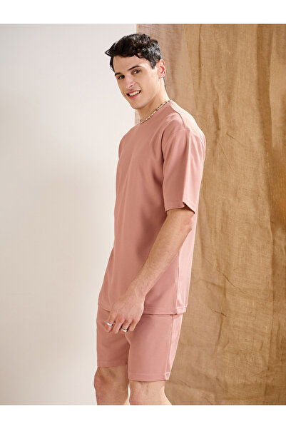 Mascln Sassafras By Styli Men Pink Waffle Textured Straight Fit Shorts