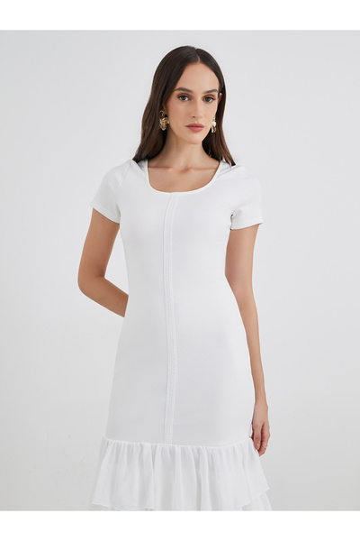 Styli Plain Layered Frill High-Low Hem Sheath Maxi Dress