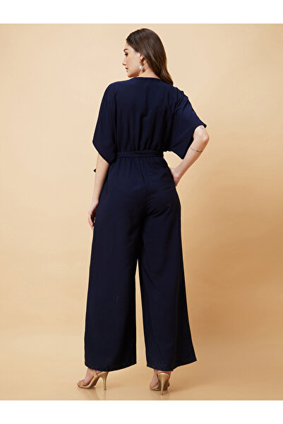 Globus By Styli Kimono Sleeves Waist Tie-Up Straight Leg Jumpsuit
