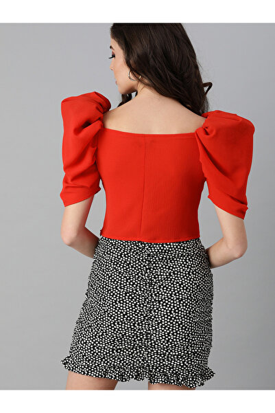 Kassually By Styli Solid Puff Sleeve V-Neck Crop Top