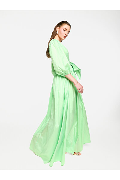 House of Moda By Styli Balloon Sleeve Tie-Up Waist Wrap Maxi Dress