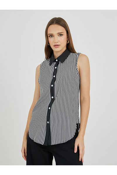 Styli Striped Sleeveless Spread Collar Shirt