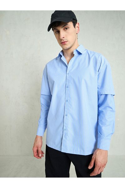 Mascln Sassafras By Styli Men Striped Overlap Long Sleeve Relaxed Fit Shirt
