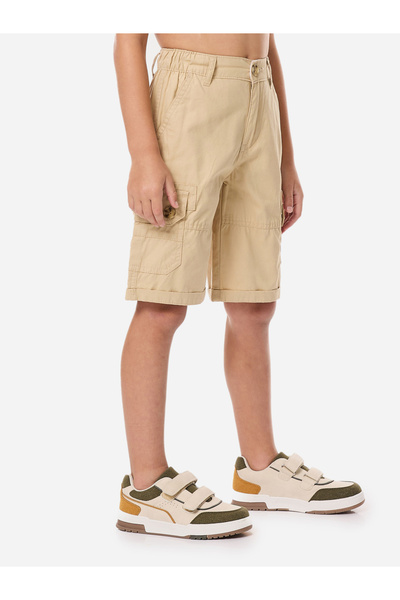 Victor and Jane By Styli Boys Beige Solid Cargo Shorts with Belt Loops