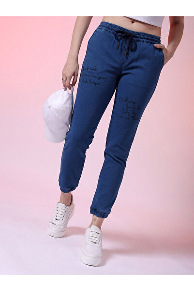 Freehand By Styli Women Blue Regular Fit Placement Print Joggers