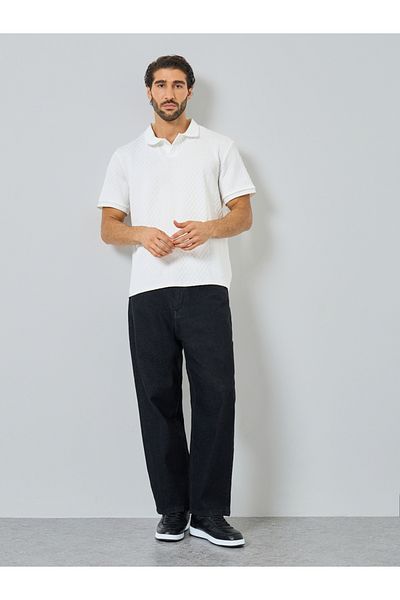 Styli Men White Textured Regular Fit Polo