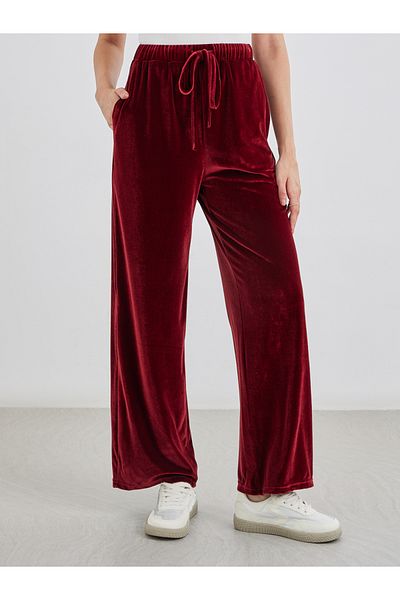 Styli Velvet Look Wide Leg Joggers with Drawstring