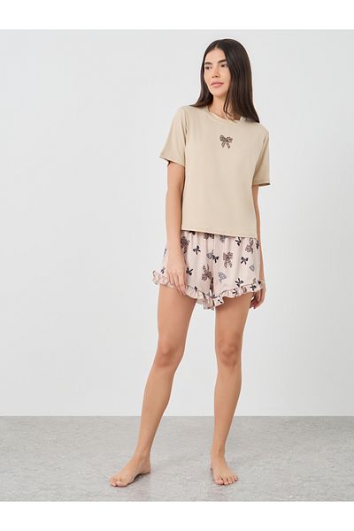 Styli Bowknot Printed T-Shirt and Shorts Set