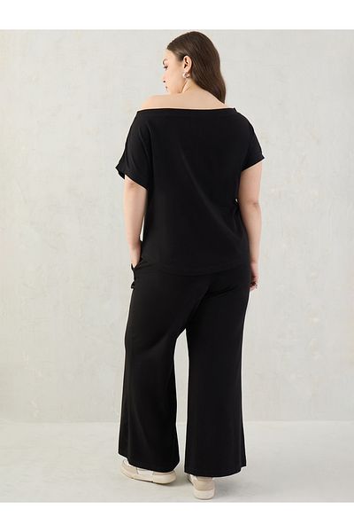 Styli Plus Top with Asymmetric Neck and Pants Co-Ords