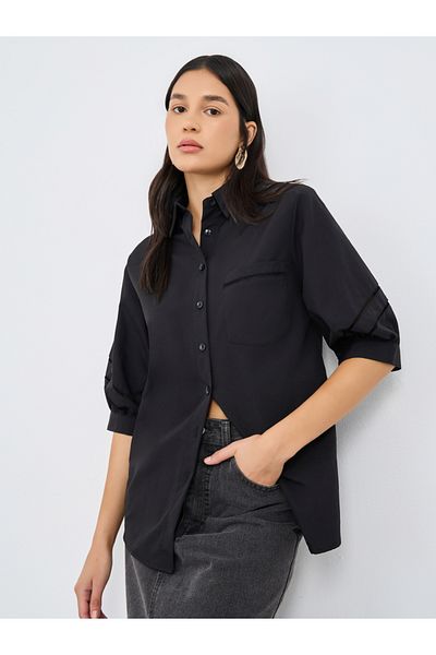 Styli Women Black Cut-Out Sleeve Longline Shirt