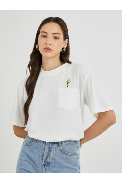 Styli Floral Embroidered Round Neck T-Shirt