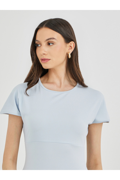 Styli Solid Round Neck A-Line Midi Dress