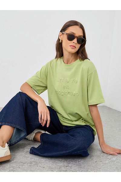 Styli Embossed Slogan Print Oversized T-Shirt