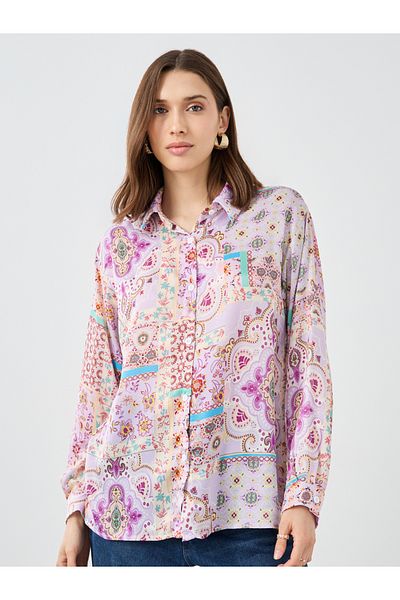 Styli All-Over Print Button Front Long Sleeve Shirt