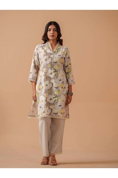 DW By Styli Floral Printed V-Neck Pure Cotton Tunic with Palazzo Co-Ords