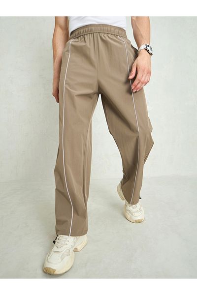 Mascln Sassafras By Styli Men Beige Piping Detail Baggy Parachute Pants