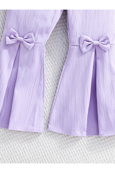 Styli Purple Sleeveless Top and Bow Detail Flared Pants Set