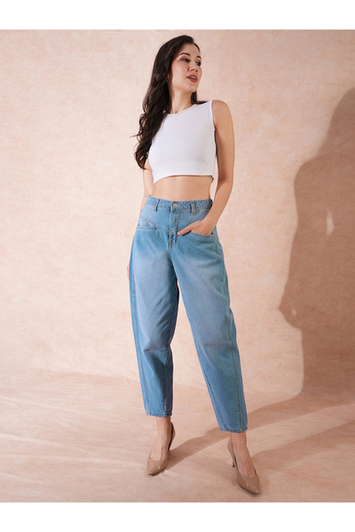 Globus By Styli High-Rise Clean Look Barrel Fit Ankle Length Jeans