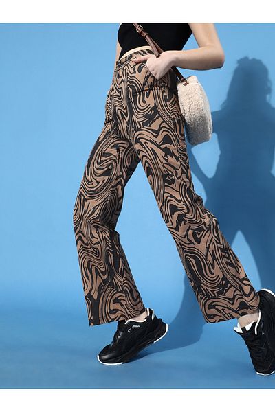 STREET 9 By Styli Women Brown Swirl Print Trousers