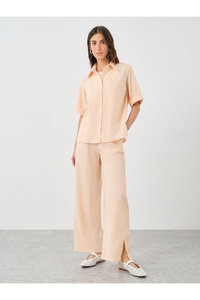 Styli Solid Collared Shirt and Wide Leg Pants Co-Ords