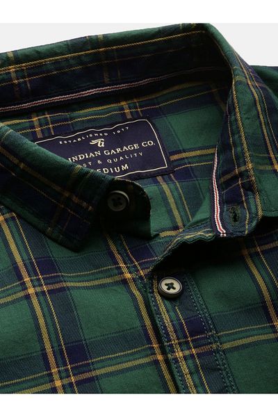 The Indian Garage Co By Styli Men Green Slim Fit Checked Casual Shirt