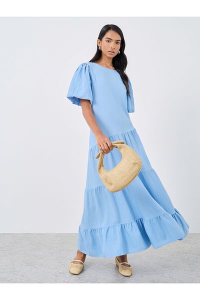Styli Texture Lantern Short Sleeve Maxi Dress