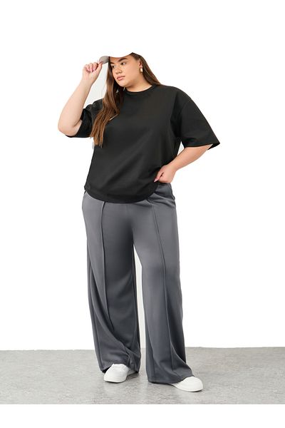 Styli Plus Wide Leg Joggers with Pintuck Detail