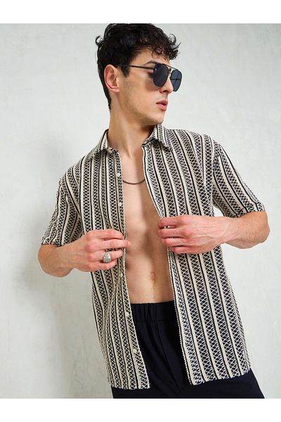 Mascln Sassafras By Styli Men Self Design Short Sleeve Relaxed Fit Shirt