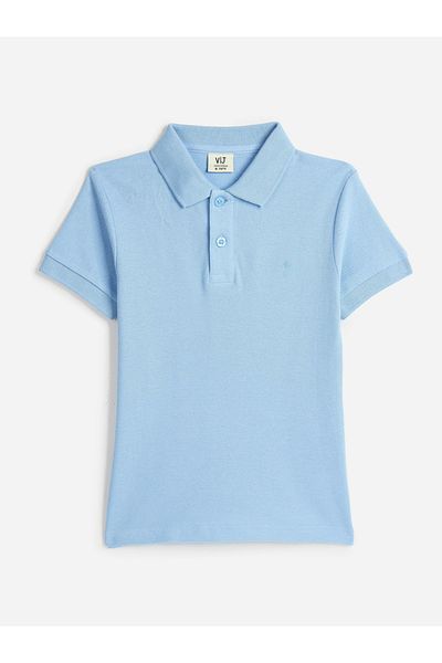 Victor and Jane By Styli Boys Blue Solid Short Sleeve Polo T-Shirt