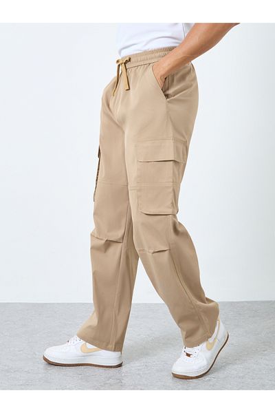Styli Men Beige Woven Relaxed Fit Open Hem Joggers