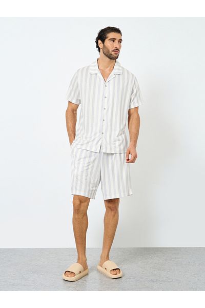 Styli White Striped Short Sleeve Shirt and Shorts Set