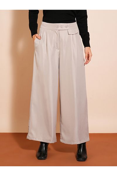 Globus By Styli Solid High-Rise Pleated Wide-Leg Trousers