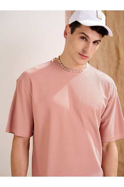 Mascln Sassafras By Styli Pink Waffle Knit Oversized T-Shirt