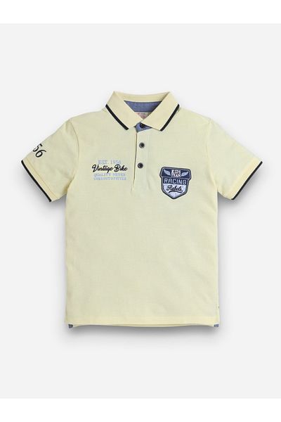 Victor and Jane By Styli Boys Yellow Embroidered Detail Short Sleeve Polo T-Shirt