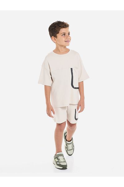 Victor and Jane By Styli Boys Beige Cotton T-Shirt and Shorts Set