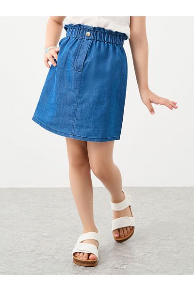Styli Blue Denim Mini Skirt with Elastic Waist