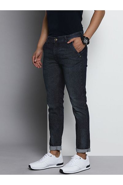 The Indian Garage Co By Styli Men Dark Blue Mid Rise Slim Fit Solid Jeans